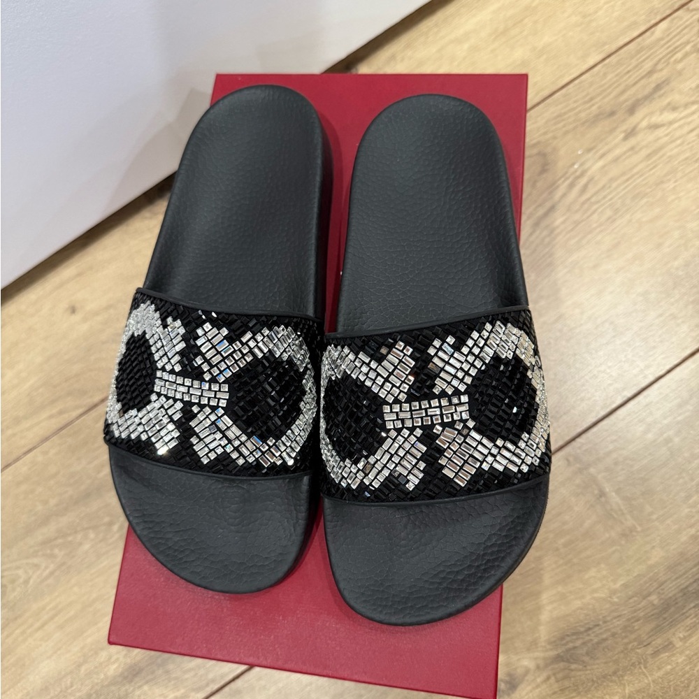 Salvatore Ferragamo Black and Silver Embellished Sandals